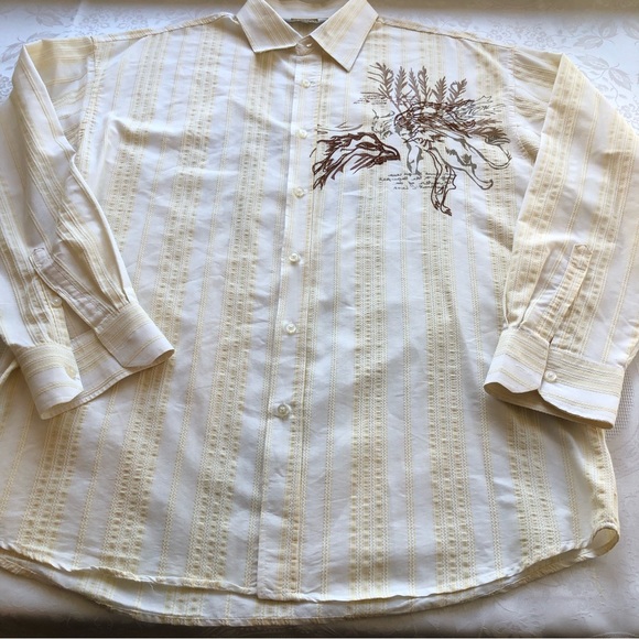 KOMAN Sport Men’s Size XL Cream/White Button-Down Shirt Western Embroidered Top - Picture 15 of 15